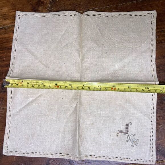 Vintage Handmade Napkin & Coaster Set, Eyelet Detail with Accented Stitching - Picture 3 of 6